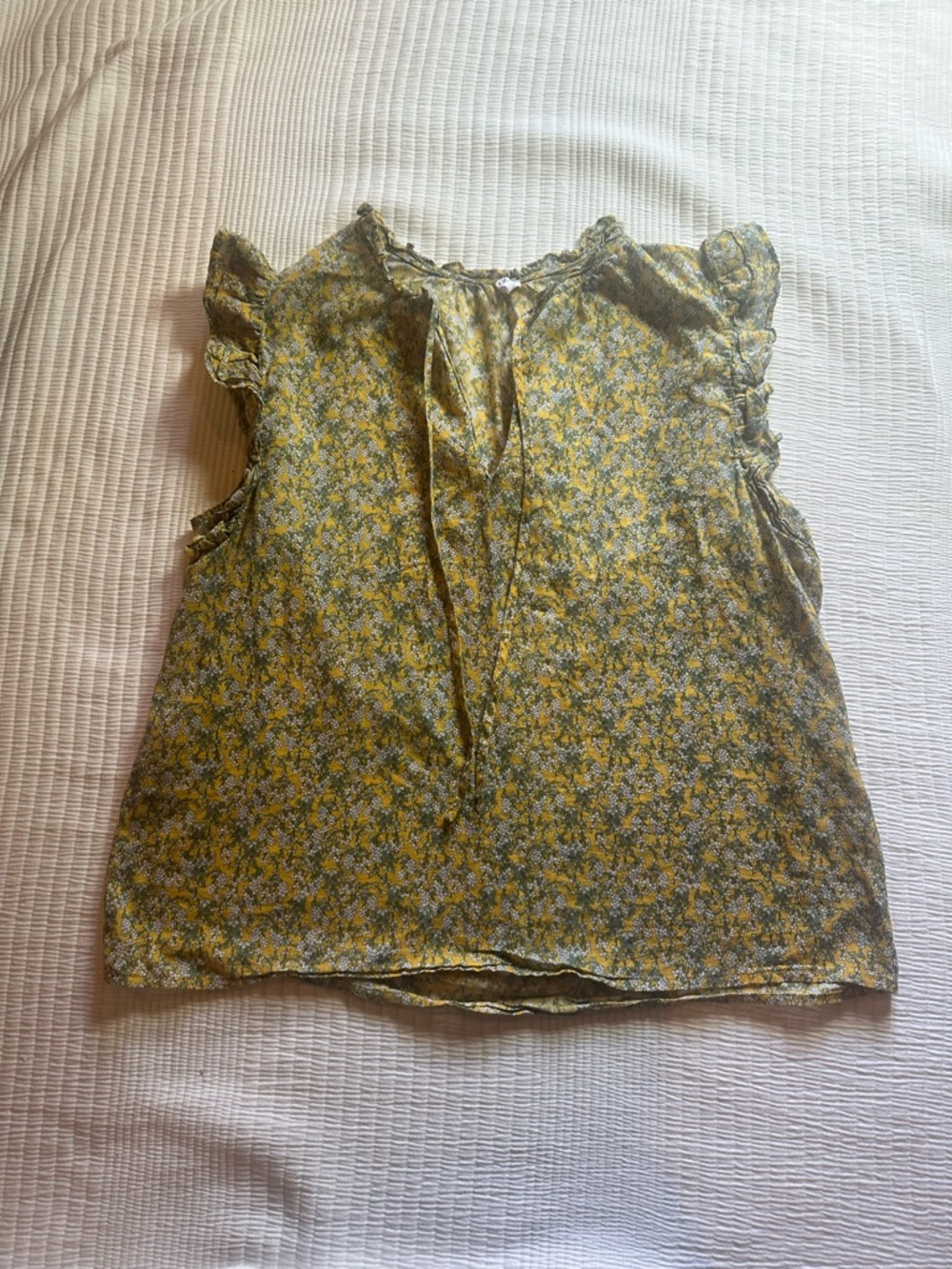 Steve Madden Yellow Floral Ruffle Sleeve Tie-Neck Blouse